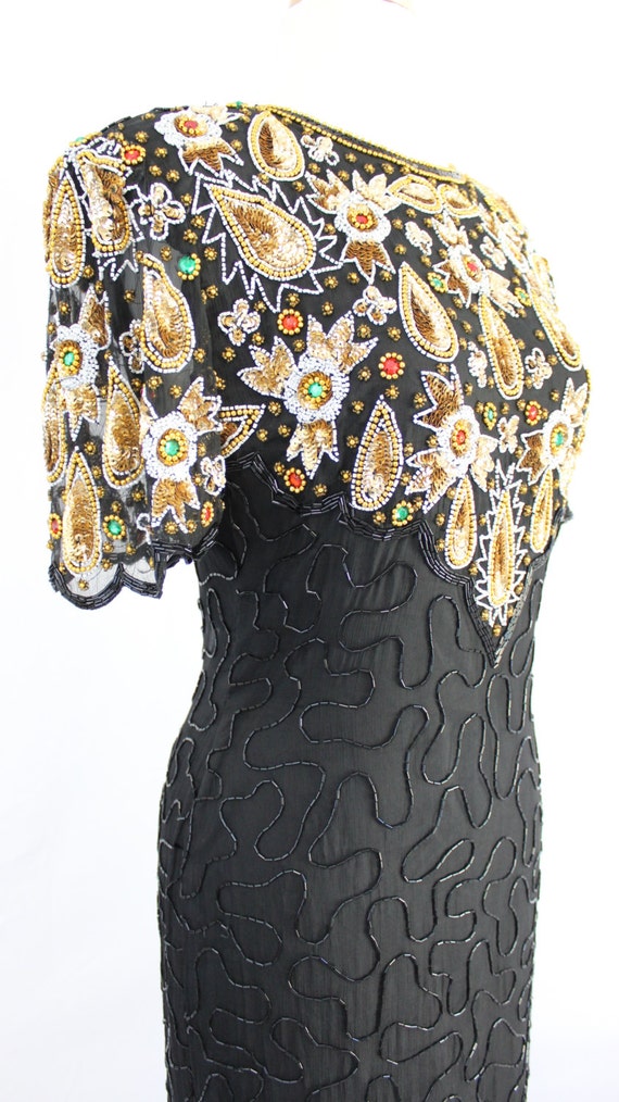 Sequin Dress Long Black Vintage - image 4