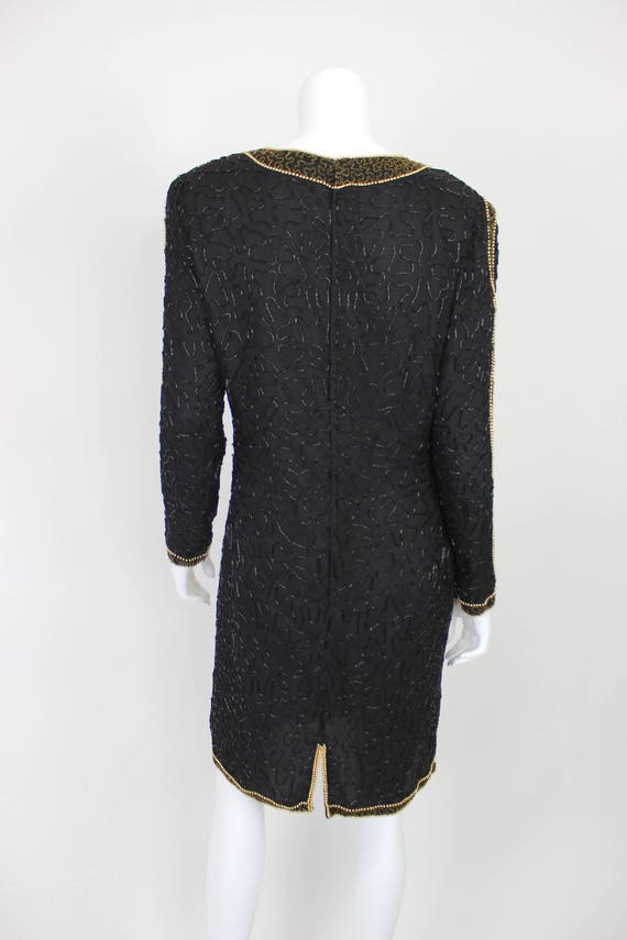 Vintage Sequin Dress Black Gold Long Sleeve Size … - image 7