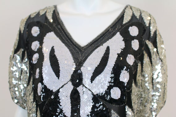 Sequin Butterfly Top Batwing Silver Black - image 3