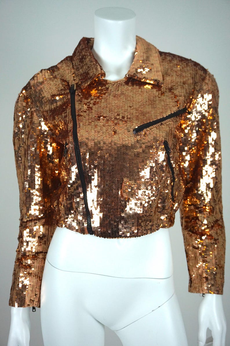 Vintage Sequin Jacket Crop Bolero Bronze Gold Modi Petite Size Etsy