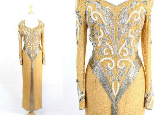 Sequin Dress HEAVY Gold Long Gown