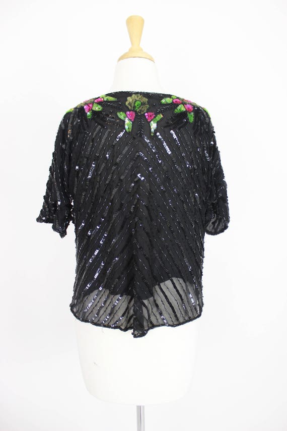 Vintage Sequin Blouse Top Floral Medium - image 5