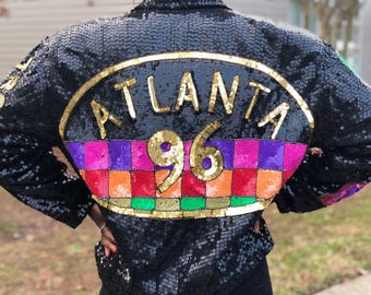 90s Sequin Bomber Jacket / 1996 Atlanta Olympics RARE by MODI