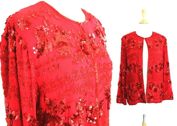 Sequin Jacket Red Vintage Medium - image 1