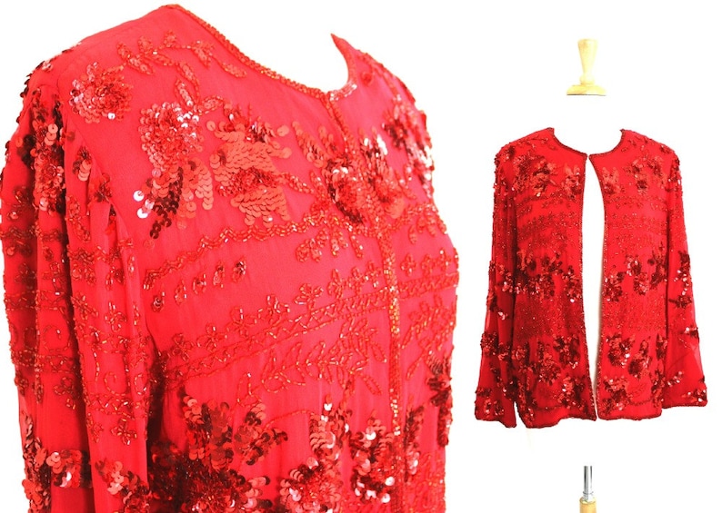 Sequin Jacket Red Vintage Medium image 1