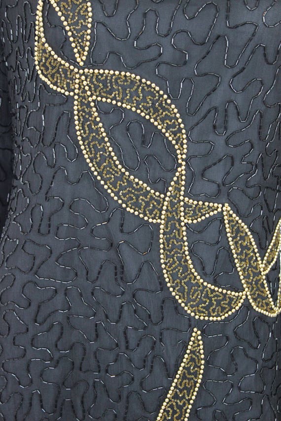 Vintage Sequin Dress Black Gold Long Sleeve Size … - image 9