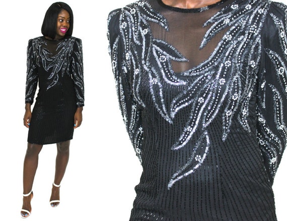 Sequin Dress Black Silk