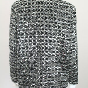 Vintage Sequin Jacket Blazer Black Silver Oversized Large Formal image 6