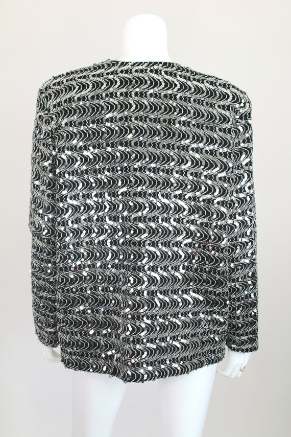 Vintage Sequin Jacket Blazer Black Silver Oversiz… - image 6