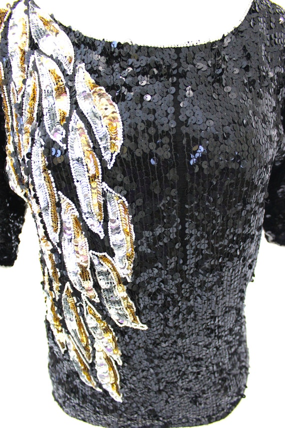 Sequin Top Vintage Black Gold - image 3