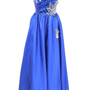 Vintage Sequin Dress Blue Ball Gown Formal Strapless Silver Prom Pageant Small image 2
