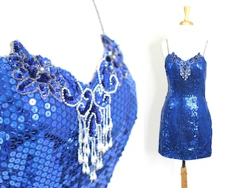 Sequin Dress Blue Short Party Fitted