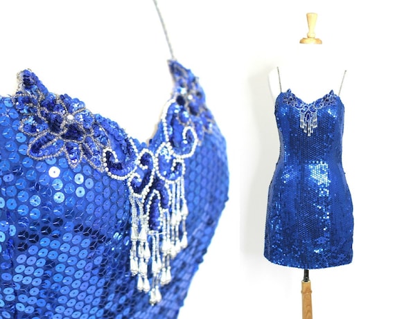 Sequin Dress Blue Short Party Fitted