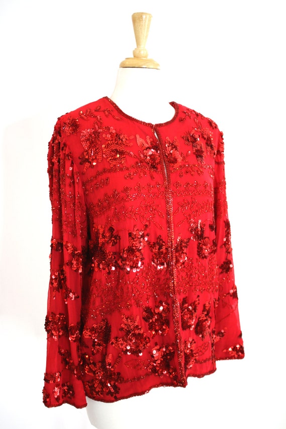 Sequin Jacket Red Vintage Medium - image 3