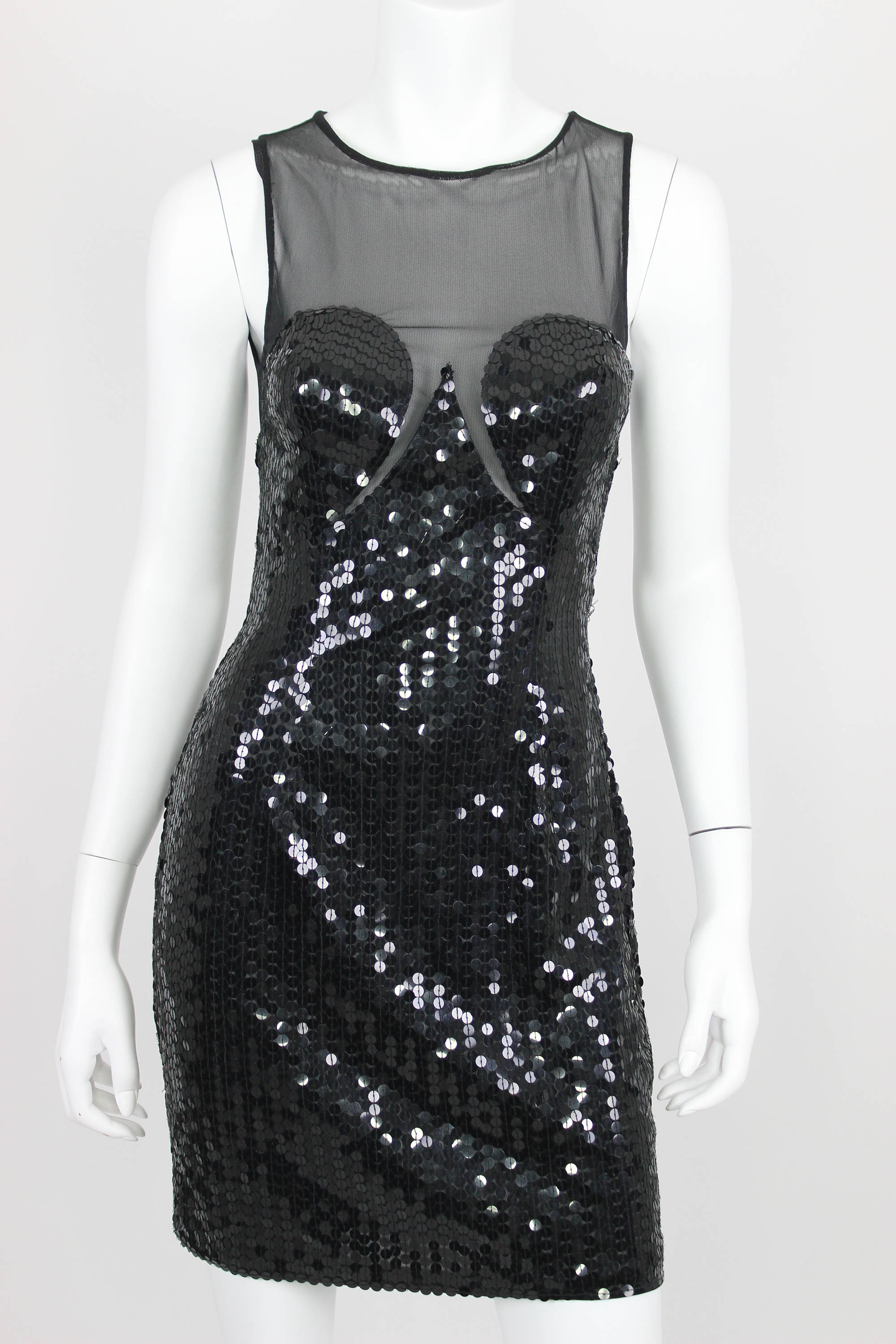 Vintage Sequin Dress Black Sheer Mesh Sleeveless Short Party - Etsy
