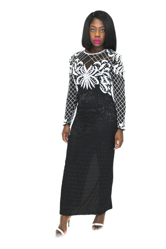 Sequin Dress Black Long Silk - image 2