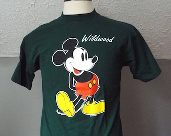 Vintage Short Sleeve Green Mickey Mouse Wildwood T Shirt by Velva Sheen