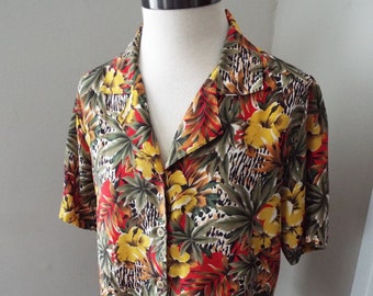 Vintage Short Sleeve Button Down Floral Print Blouse by Notations