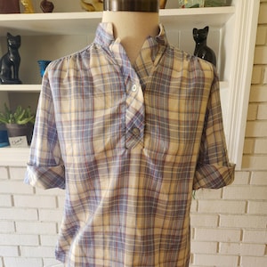 Vintage Kurzarm Karierte Bluse