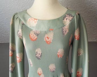 Vintage Long Sleeve Green Floral Print Dress by Andrea Gayle