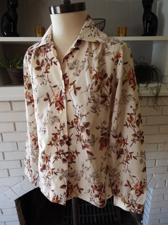 Vintage Long Sleeve Button Down Floral Print Blou… - image 1