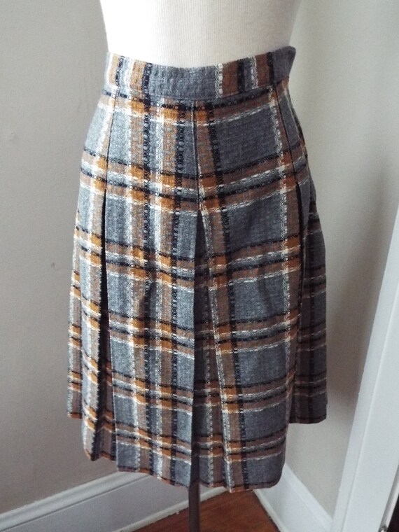Vintage Pleated Plaid Gray Skirt by Carol Brent Etsy