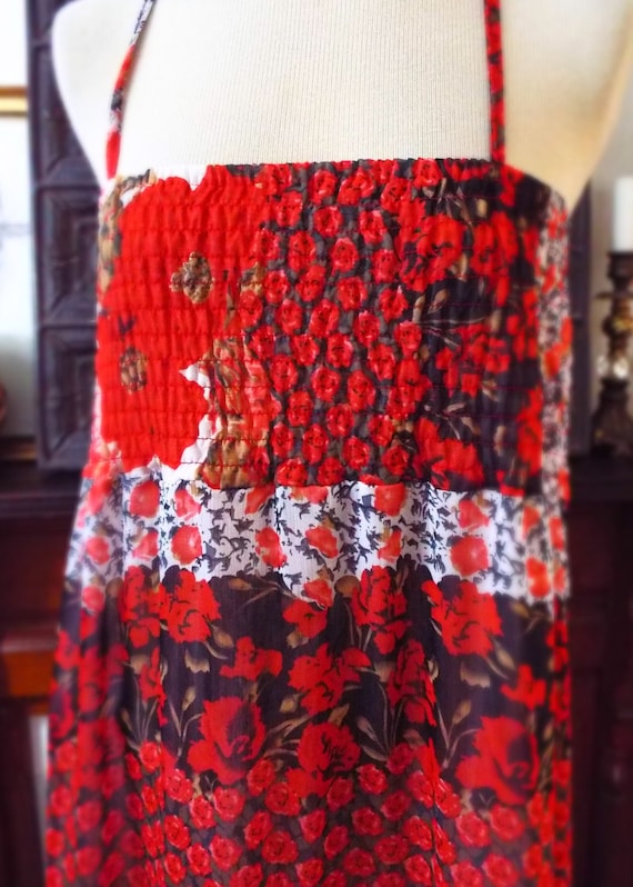 Vintage Sleeveless Red Floral Print Dress - image 2