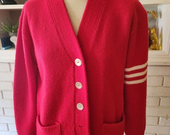 Vintage Long Sleeve Red Cardigan Sweater by Origiknits