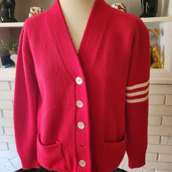 Vintage Long Sleeve Red Cardigan Sweater by Origiknits