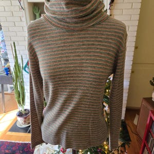 Vintage Long Sleeve Striped Turtle Neck Blouse by Topicknits