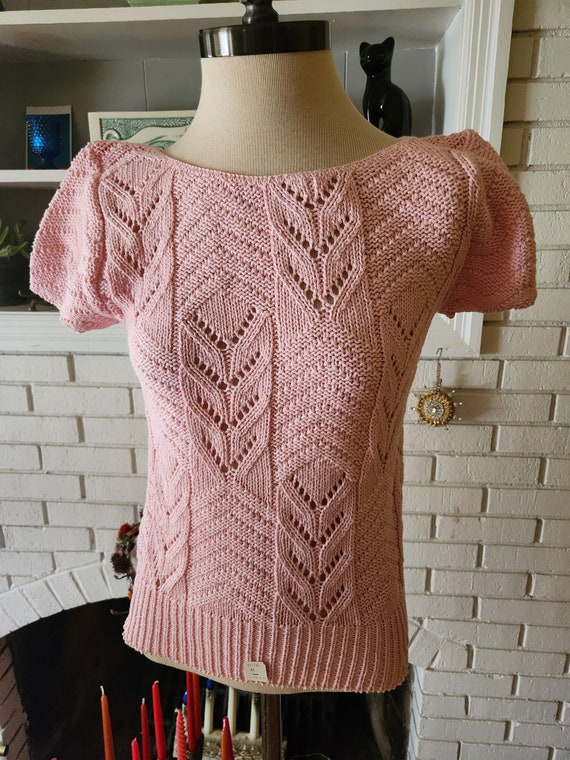 Vintage Short Sleeve Pink Sweater by Cross Country