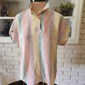 Vintage Short Sleeve Striped Blouse