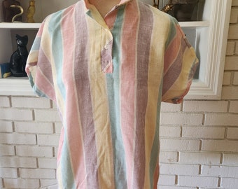 Blusa vintage a rayas de manga corta
