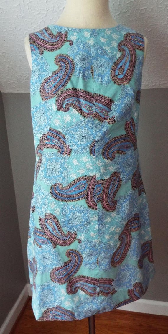 Vintage Sleeveless Blue Paisley Dress