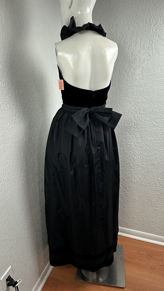 Vintage 70s Lee Jordan Black Velvet Maxi Dress Go… - image 7