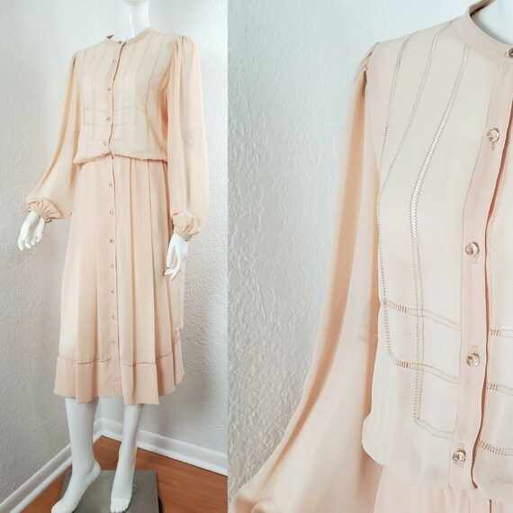 Vintage 30s Style Blush Chiffon Dress Sheer Peach