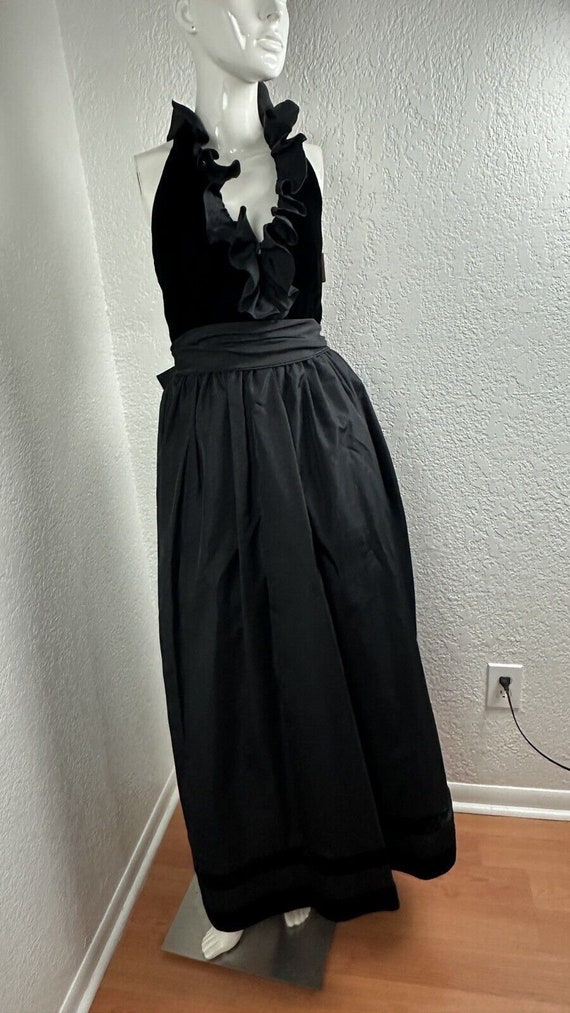 Vintage 70s Lee Jordan Black Velvet Maxi Dress Go… - image 6