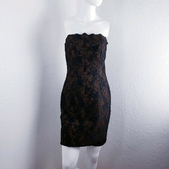 Vtg Jan Barboglio Black Lace Strapless Lace Dress