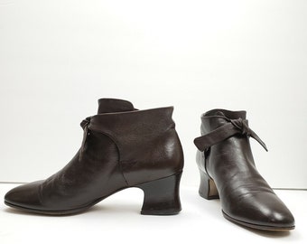 Yves Saint Laurent YSL Ankle Boots Bowtie Brown Vintage Medieval Puritan Sz 8