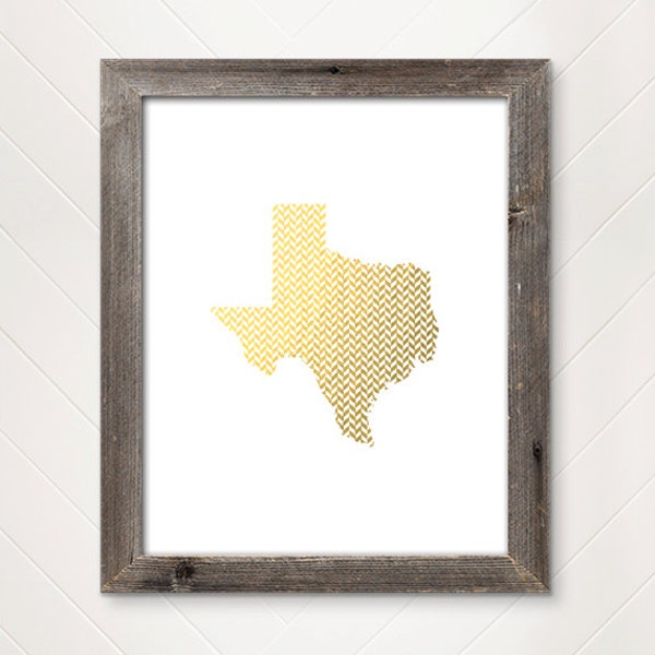 Texas State Silhouette Gold Foil Print