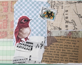 original collage artwork "Red Bird Ghana 500"