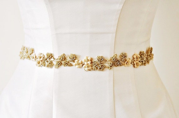 Gold Sashflower Sashwedding Dress Sash Gold Bridal Etsy