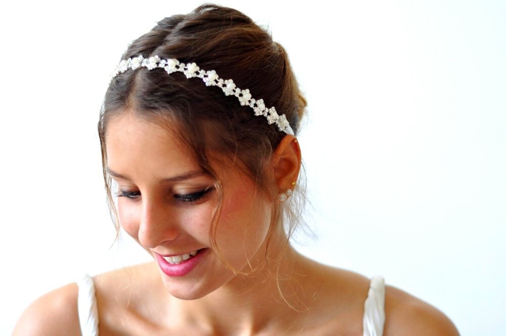Flower Girl Headband Bridal Wedding Rhinestones Pearls Etsy