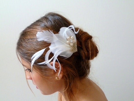 White Feather Bridal Fascinator Hair Clip Wedding Hair Piece Etsy