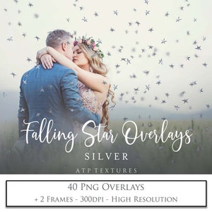 42 digitale overlays, Png ZILVEREN STERREN / Foto-overlay, hoge resolutie, fotografie, scrapbooking, clipart, Kerstmis