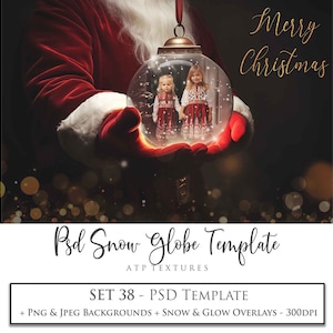 SZABLON PHOTOSHOP, Tło cyfrowe, Kula śnieżna. Szablon Santa Psd, nr 38. Nakładka na zdjęcie w formacie PNG, Boże Narodzenie Clipart Bauble, Boże Narodzenie, Ai Art