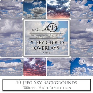 10 SOVRAPPOSIZIONI DI CIELO digitale - NUVOLE gonfie Set 1 / Sfondo fotografico, Carta Scrapbooking, Sfondo nuvola, Sovrapposizione di cielo di Photoshop