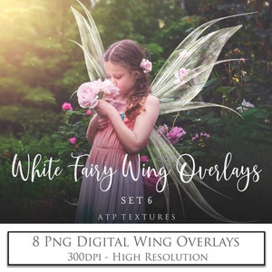 8 Fairy Wing OVERLAYS - PNG White Set 6 / Fantasy Wings, Photoshop Overlays, Instant DOWNLOAD, Photography, Digital Wings, Fine Art