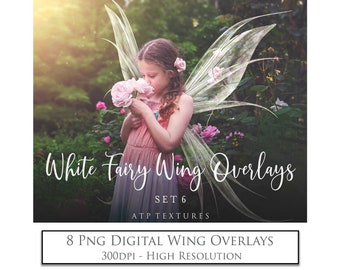 May include: A set of 8 white fairy wing overlays, perfect for adding a magical touch to your photos. The overlays are high resolution and come in PNG format.  White Fairy Wing Overlays, Set 6, ATP Textures, 8 PNG Digital Wing Overlays, 300DPI - High Resolution