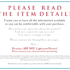 May include: Red text on a blue background reads "PLEASE READ THE ITEM DETAILS". The text continues with information about the product and a reminder to read the full description before purchasing.